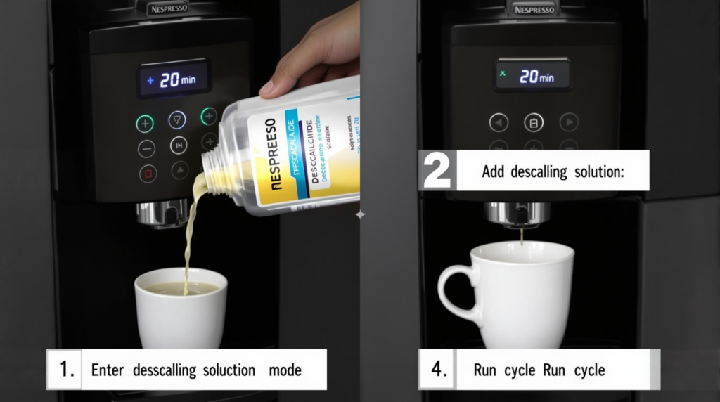 Nespresso machine descaling process