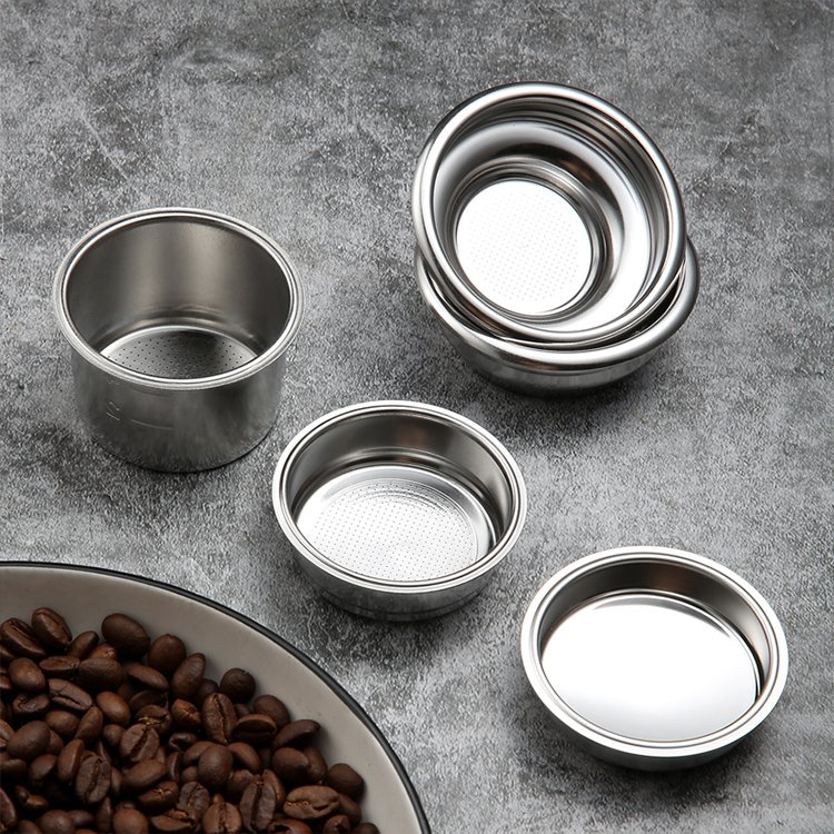 Side-by-side comparison of a stock vs custom filter basket