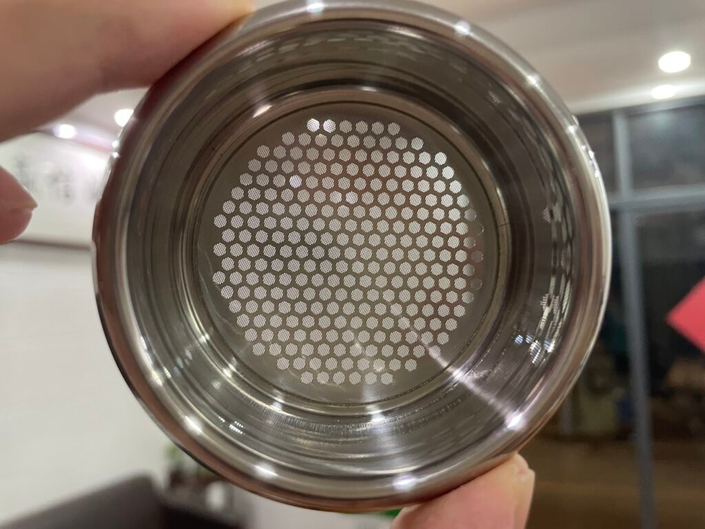 Close-up of a high-quality stainless steel filter basket.
