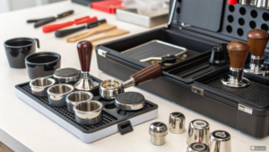 Professional-grade espresso tools including portafilters, precision baskets and tampers for commercial kitchens