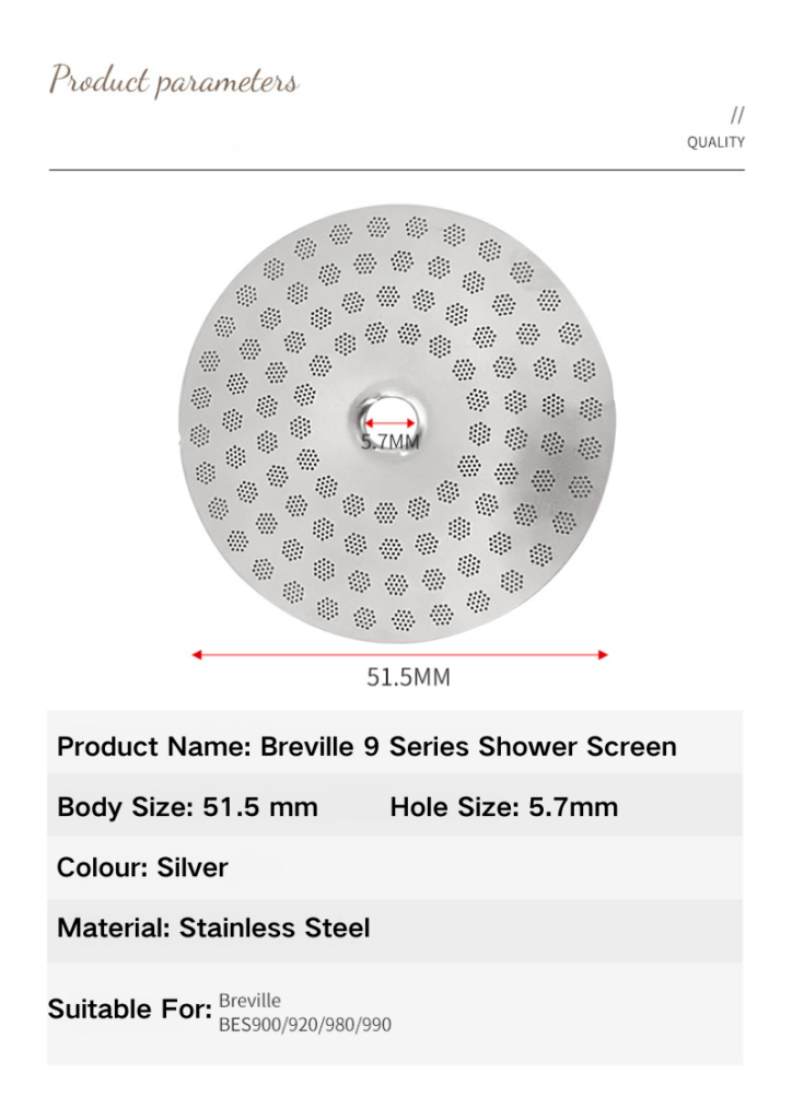 Coffee shower screen specifications and measurements