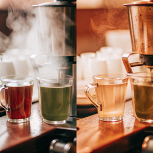 Various tea types being brewed in a modern coffee maker