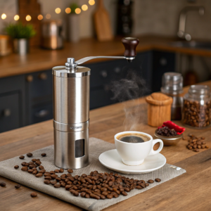 Comparison of manual and electric coffee grinders showing design and functionality differences