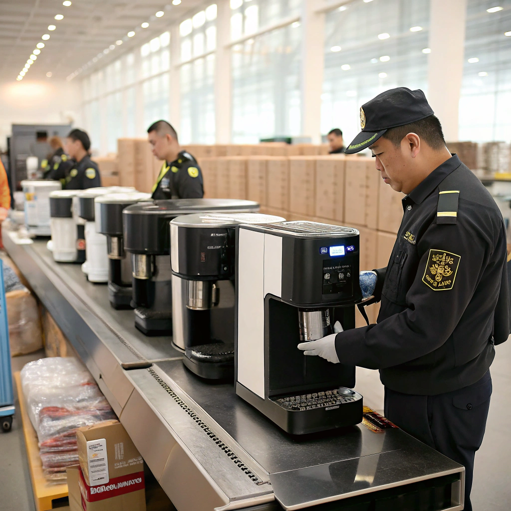Coffee machines being inspected at customs