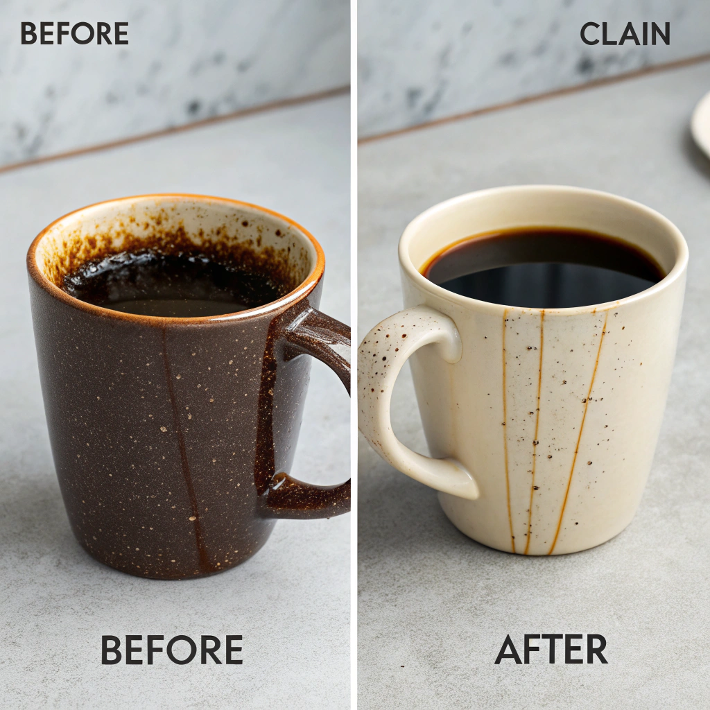 Coffee residue before and after cleaning