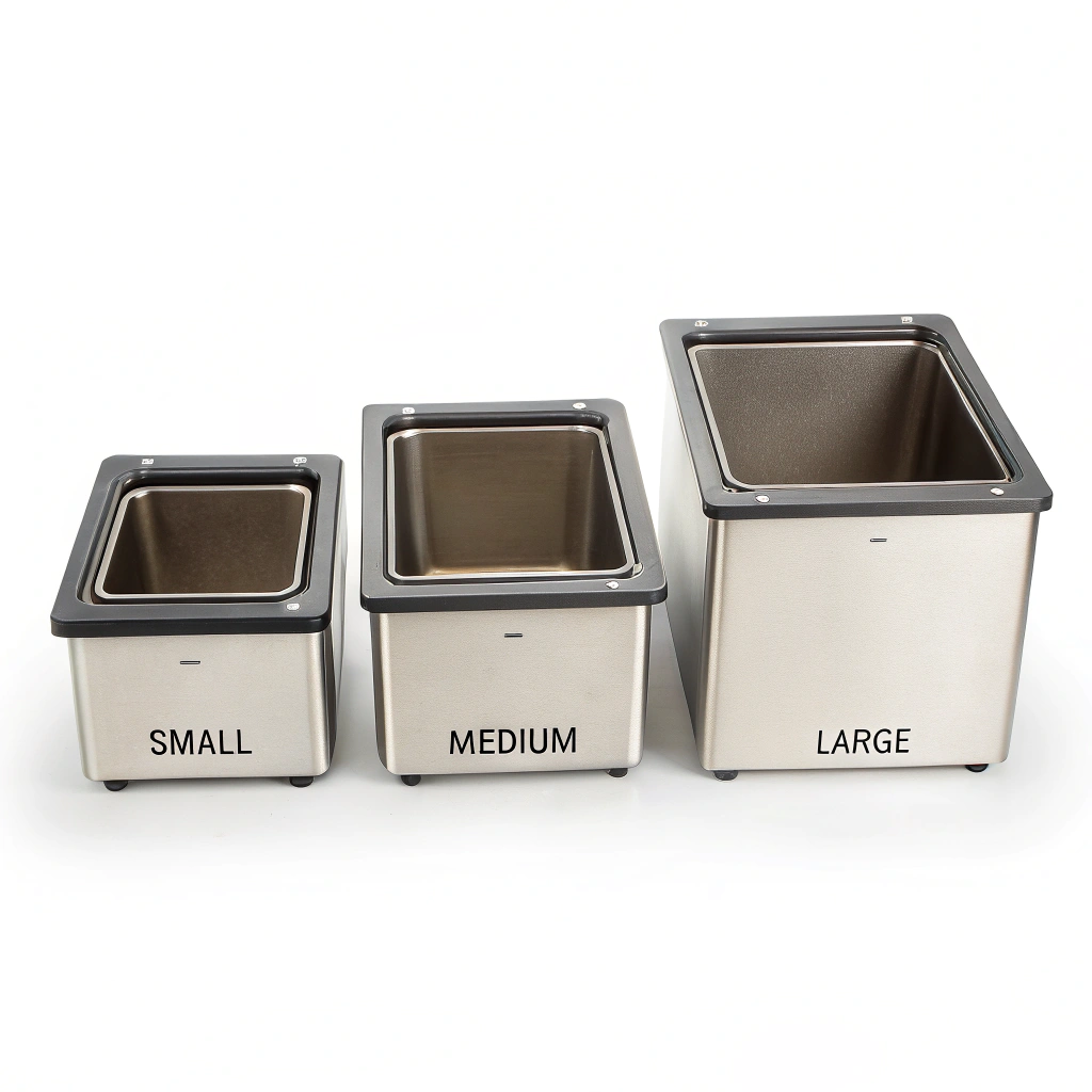 Different sizes of knock boxes compared