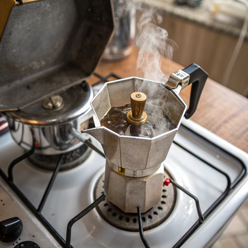 Internal diagram of Moka pot brewing process