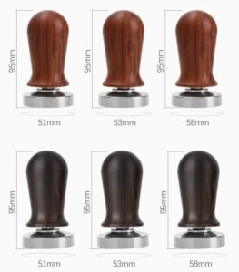 Professional commercial-grade coffee tampers in various styles with precision-machined stainless steel bases