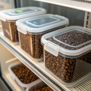 Coffee beans in sealed containers for refrigeration