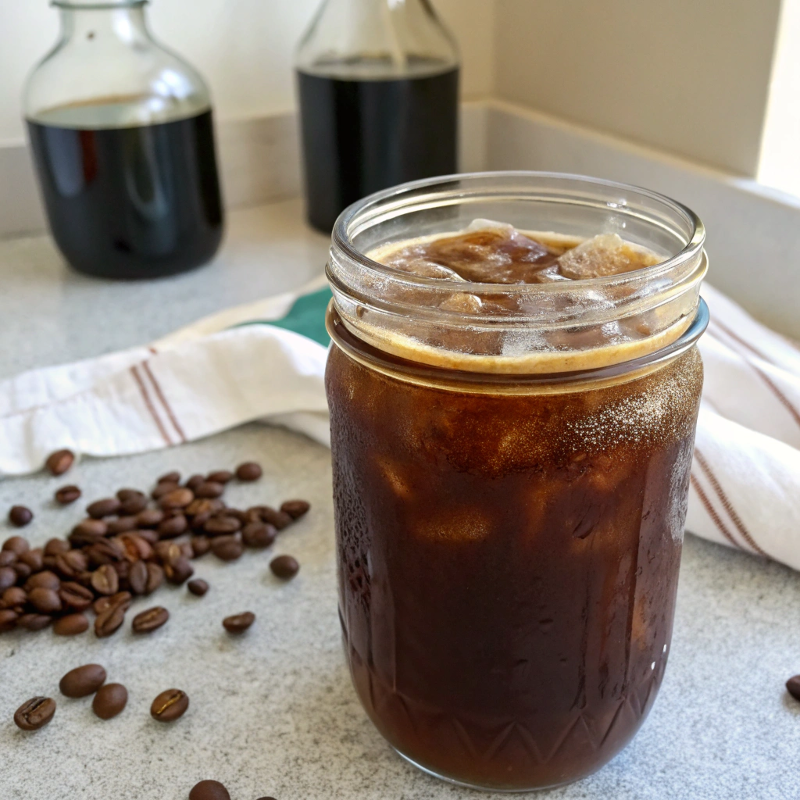 homemade cold brew coffee in glass jar