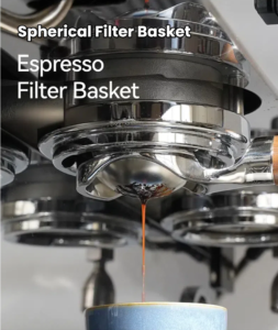 Spherical filter basket creating perfect espresso extraction with even water distribution