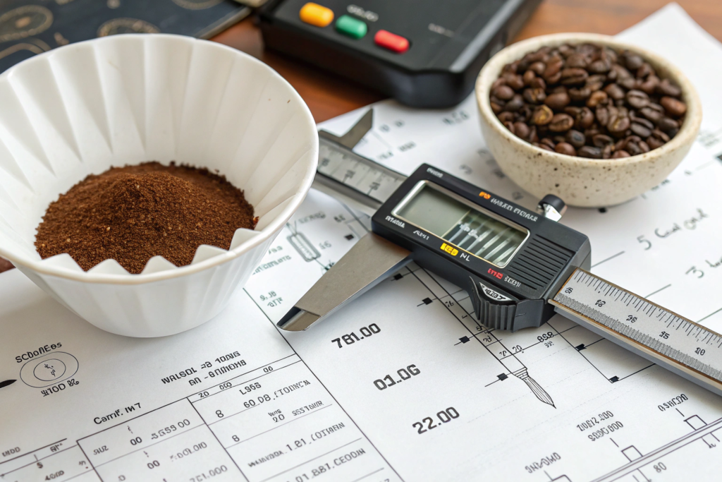 Detailed gauge report showing basket measurements with digital calipers