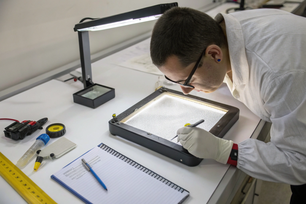 Quality control inspection process for coffee baskets with deviation documentation