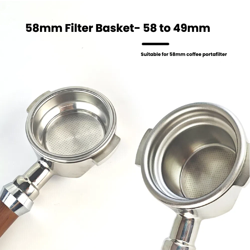 Professional barista working with step-down basket barista using step-down basket on espresso machine