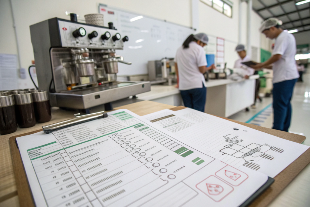Coffee portafilter sample quality inspection points diagram