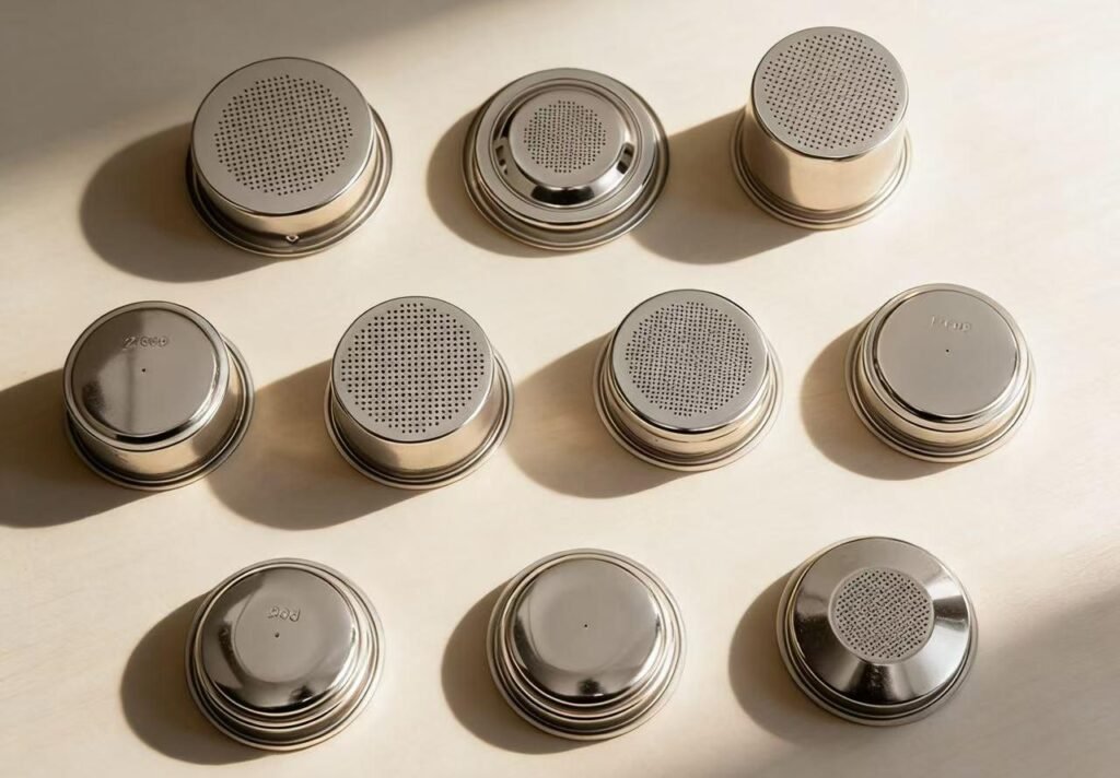 Pressurized and non-pressurized coffee filter baskets side by side