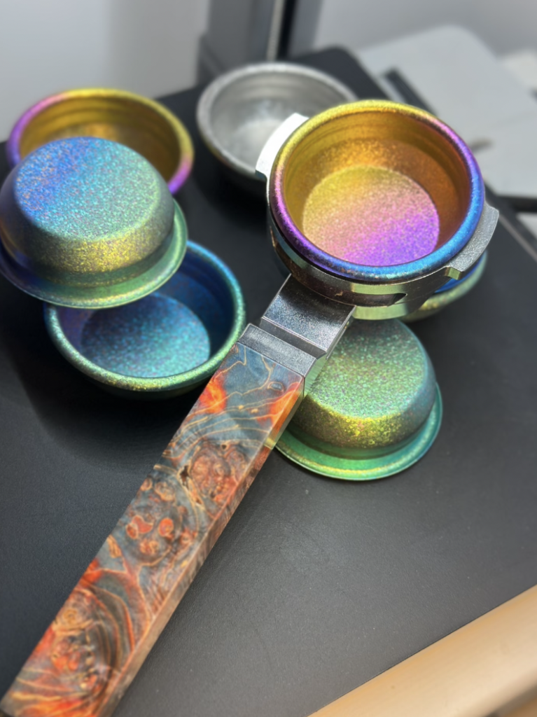 titanium espresso filter basket with ice flower texture in 58mm size